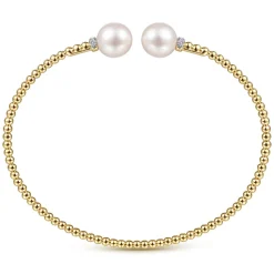 Best Gabriel & Co. 14K Yellow Gold Bujukan Diamond and Pearl Split Bangle