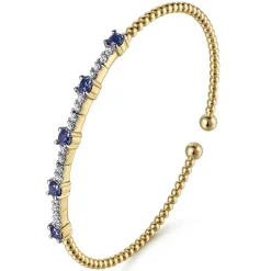 Online Gabriel & Co. 14K Yellow Gold Bujukan Diamond and Blue Sapphire Cuff Bracelet