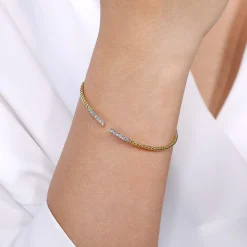 Clearance Gabriel & Co. 14K Yellow Gold Bujukan Diamond Bars Bangle