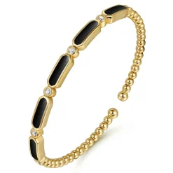 Discount Gabriel & Co. 14K Yellow Gold Bujukan Diamond and Onyx Cuff Bangle Bracelet