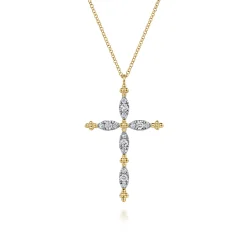 Outlet Gabriel & Co. 14K Yellow Gold Bujukan Diamond Cross Pendant Necklace