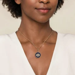 Hot Gabriel & Co. 14K Yellow Gold Bujukan Diamond and Multi Stones Evil Eye Medallion Pendant With Detachable Bail