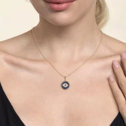 Hot Gabriel & Co. 14K Yellow Gold Bujukan Diamond and Multi Stones Evil Eye Medallion Pendant With Detachable Bail