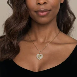New Gabriel & Co. 14K Yellow Gold Bujukan Diamond Heart Personalize Medallion With Detachable Bail
