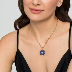 Sale Gabriel & Co. 14K Yellow Gold Bujukan Diamond Clover Medallion Pendant