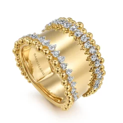 Hot Gabriel & Co. 14K Yellow Gold Bujukan Diamond Wide Band Ring