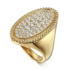 Gabriel & Co. 14K Yellow Gold Bujukan Diamond Elongated Oval Signet Ring