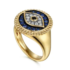 Outlet Gabriel & Co. 14K Yellow Gold Bujukan Diamond and Multi Stones Evil Eye Signet Ring