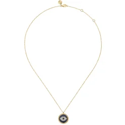 Hot Gabriel & Co. 14K Yellow Gold Bujukan Diamond Blue Sapphire and Black Spinel Evil Eye Pendant Necklace
