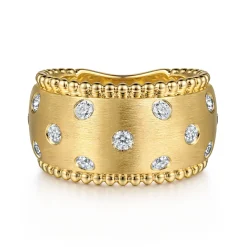 Clearance Gabriel & Co. 14K Yellow Gold Bujukan Diamond Ladies Wide Band Ring