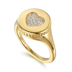 Online Gabriel & Co. 14K Yellow Gold Bujukan diamond heart Signet Ring