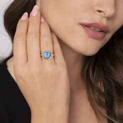 Best Gabriel & Co. 14K Yellow Gold Bujukan Diamond and Blue Topaz Signet Ring