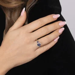 Best Gabriel & Co. 14K Yellow Gold Bujukan Diamond Halo and Oval Blue Sapphire Fashion Ring