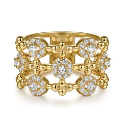 Clearance Gabriel & Co. 14K Yellow Gold Bujukan Diamond Cluster Wide Band Ring
