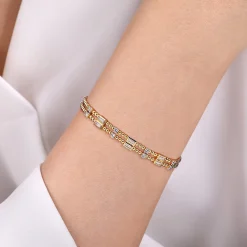 Discount Gabriel & Co. 14K Yellow Gold Bujukan Double Rows Baguette Diamond Fashion Bangle