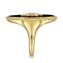 Clearance Gabriel & Co. 14K Yellow Gold Bujukan Elongated Oval Onyx Inlay Starburst Signet Ring
