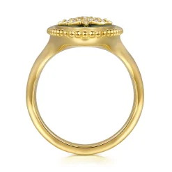 Clearance Gabriel & Co. 14K Yellow Gold Bujukan Elongated Oval Malachite Inlay Starburst Signet Ring