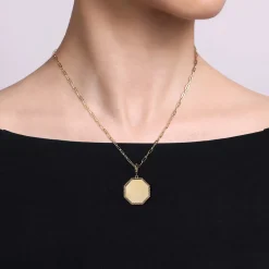 Hot Gabriel & Co. 14K Yellow Gold Bujukan Hexagon Personalized Medallion Pendant With Detachable Bail