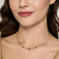 Online Gabriel & Co. 14K Yellow Gold Bujukan Lapis and White Sapphire Droplet Necklace