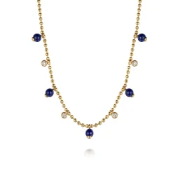 Online Gabriel & Co. 14K Yellow Gold Bujukan Lapis and White Sapphire Droplet Necklace