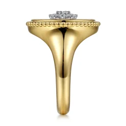 Discount Gabriel & Co. 14K Yellow Gold Bujukan Mother of Pearl Inlay and Diamond Starburst Signet Ring
