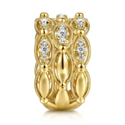 Best Gabriel & Co. 14K Yellow Gold Bujukan Multi Row Diamond Wide Band Ring