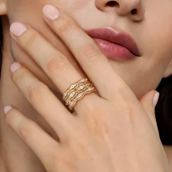 Best Gabriel & Co. 14K Yellow Gold Bujukan Multi Row Diamond Wide Band Ring