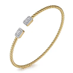 Hot Gabriel & Co. 14K Yellow Gold Bujukan Open Cuff Bracelet with Diamond Baguettes