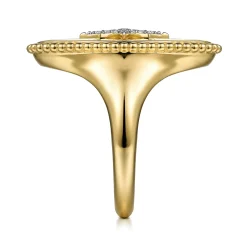 New Gabriel & Co. 14K Yellow Gold Bujukan Oval Diamond Starburst Signet Ring