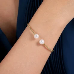 Best Gabriel & Co. 14K Yellow Gold Bujukan Pearls Split Bangle