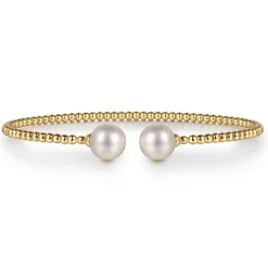 Best Gabriel & Co. 14K Yellow Gold Bujukan Pearls Split Bangle
