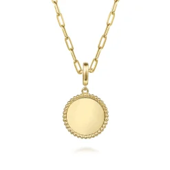 New Gabriel & Co. 14K Yellow Gold Bujukan Round Personalized Medallion Pendant in size 18mm With Detachable Bail