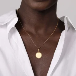 New Gabriel & Co. 14K Yellow Gold Bujukan Round Personalized Medallion Pendant in size 18mm With Detachable Bail