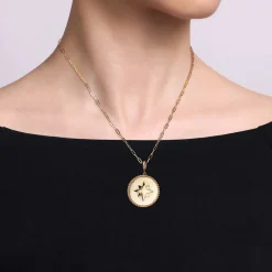 Discount Gabriel & Co. 14K Yellow Gold Bujukan Round Starburst Medallion Pendant With Detachable Bail