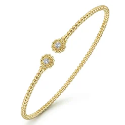 Outlet Gabriel & Co. 14K Yellow Gold Bujukan Split Cuff Bracelet with Diamond Flower Caps