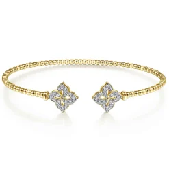 Best Gabriel & Co. 14K Yellow Gold Bujukan Split Cuff Bracelet with Diamond Flower Caps