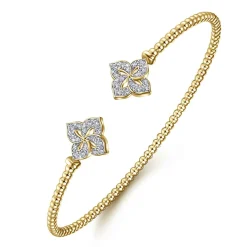 Best Gabriel & Co. 14K Yellow Gold Bujukan Split Cuff Bracelet with Diamond Flower Caps