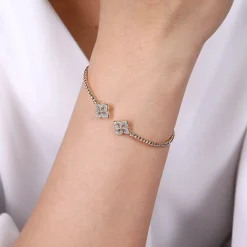 Best Gabriel & Co. 14K Yellow Gold Bujukan Split Cuff Bracelet with Diamond Flower Caps