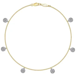 Best Gabriel & Co. 14K Yellow Gold Chain Ankle Bracelet with Round White Gold Diamond Drops