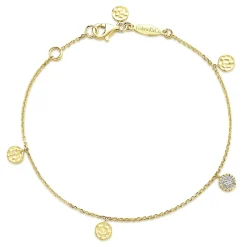 Sale Gabriel & Co. 14K Yellow Gold Chain Bracelet with Hammered and Pave Diamond Discs