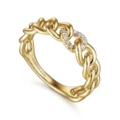 Online Gabriel & Co. 14K Yellow Gold Chain Link Ring Band with Pave Diamond Station
