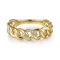 Online Gabriel & Co. 14K Yellow Gold Chain Link Ring Band with Pave Diamond Station