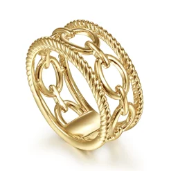 Best Gabriel & Co. 14K Yellow Gold Chain Link Ring with Twisted Rope Frame