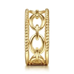 Best Gabriel & Co. 14K Yellow Gold Chain Link Ring with Twisted Rope Frame