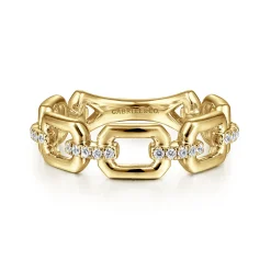 New Gabriel & Co. 14K Yellow Gold Chain Link Stackable Ring Band with Diamond Connectors