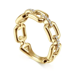 New Gabriel & Co. 14K Yellow Gold Chain Link Stackable Ring Band with Diamond Connectors