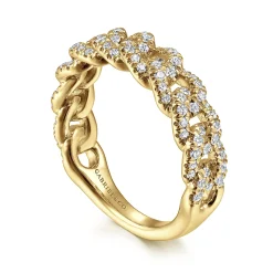 New Gabriel & Co. 14K Yellow Gold Chain Link Stackable Diamond Ring