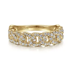 New Gabriel & Co. 14K Yellow Gold Chain Link Stackable Diamond Ring