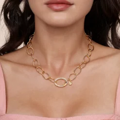 Sale Gabriel & Co. 14K Yellow Gold Chain Necklace with Diamond Oval Pendant