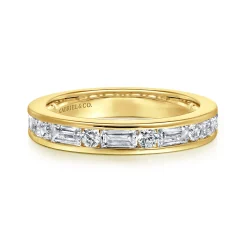 Hot Gabriel & Co. 14K Yellow Gold Channel Baguette and Round Diamond Anniversary Band - 0.8 ct
